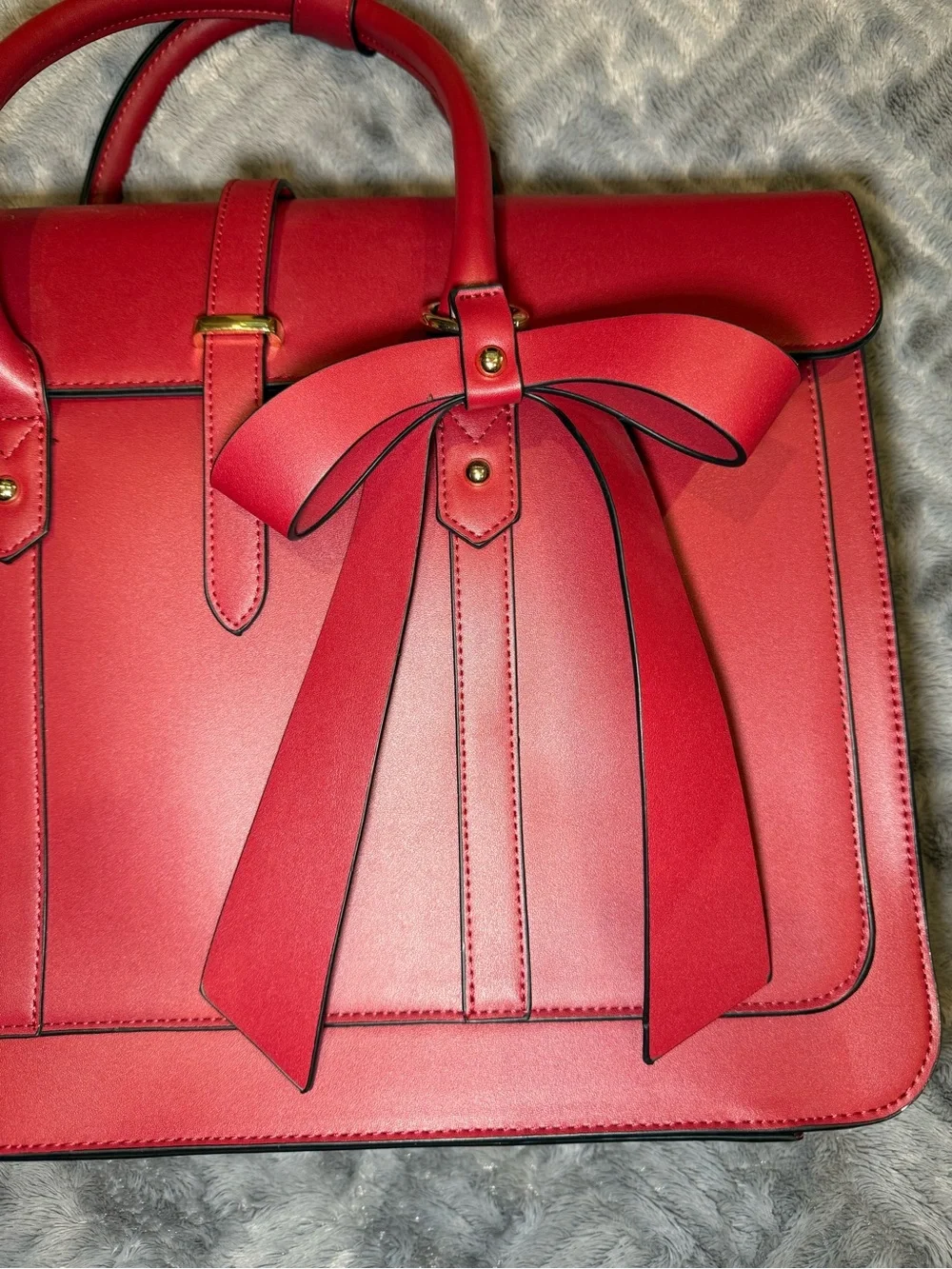 Red Structured Bow Accent Satchel Work/School Bag